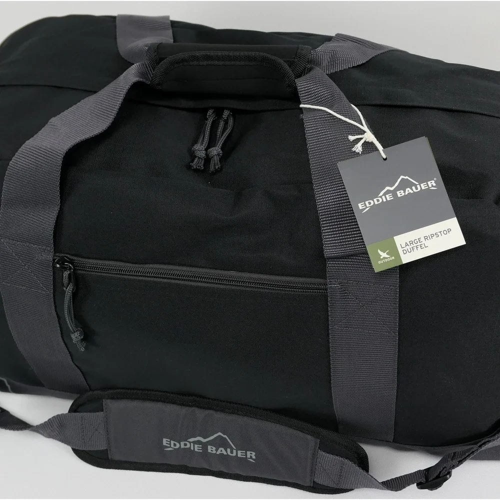 NEW Eddie Bauer Large Ripstop Duffel Bag Black Gray Travel Gym Bag NWT